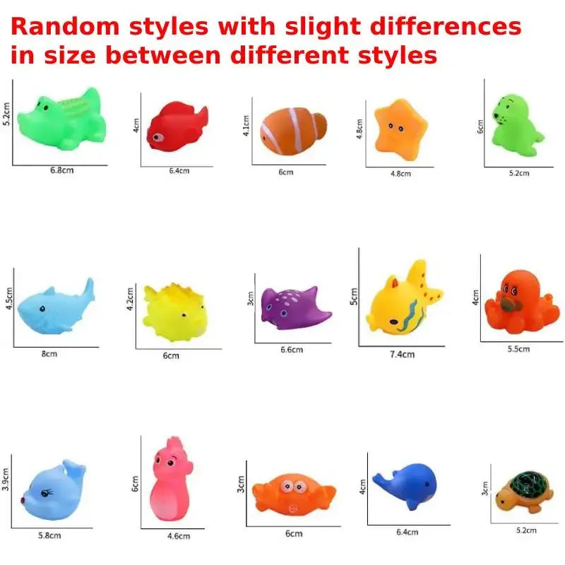 10pcs Preschool Bath Toys Rubber Sea Animals Toy Squeaky Bathtub Toys Baby Pool Floating Toy for Toddler Kids Party Decoration