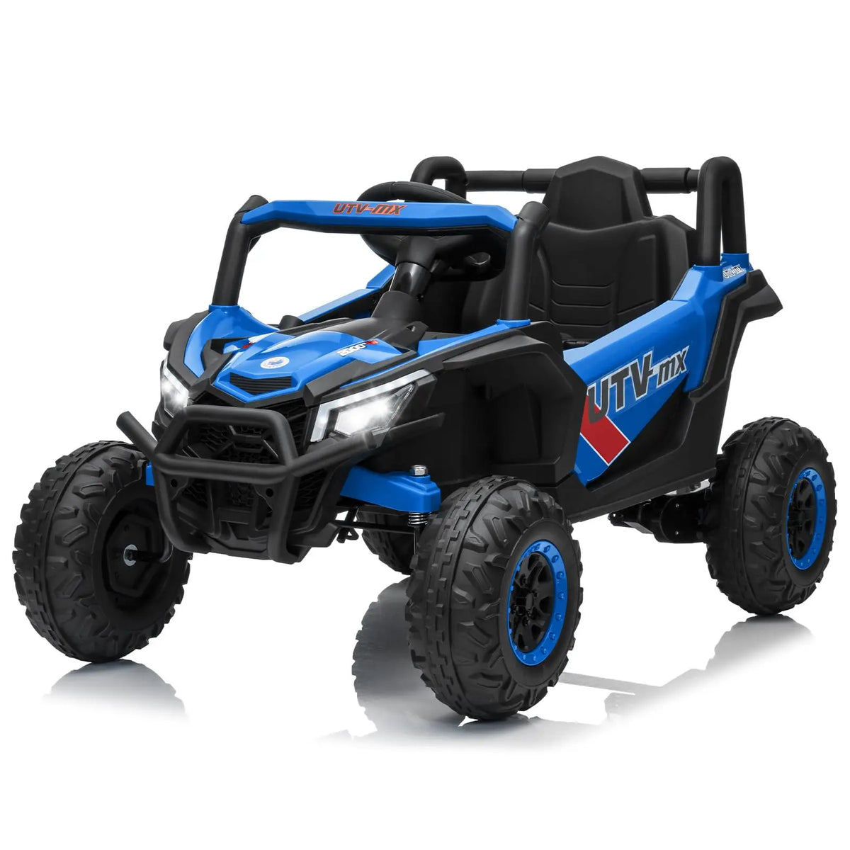 12V Kids Ride On Car UTV Truck With Remote Control 4WD/2WD Switchable Electric Vehicle With 4 Spring Suspension EVA Tires Safety Belt Double Open Doors Bluetooth Music LED Lights for Ages 3-8 Years