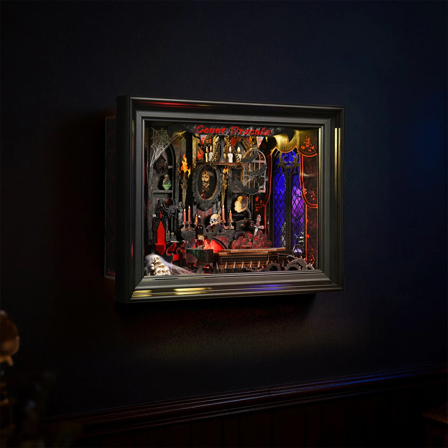 Book Nook Kit Vampire DIY Wooden Puzzle Dracula Gothic Style Halloween Bookshelf Dollhouse Model Bookend Building Home Dec