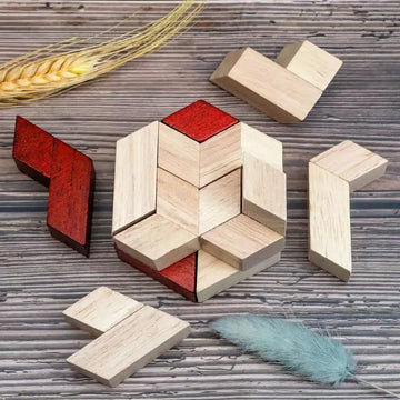 Wooden 3D Puzzle Hexagonal IQ Logic Training Brain Teaser Mind Challenge Montessori Educational Gifts For Kids Boys Girls