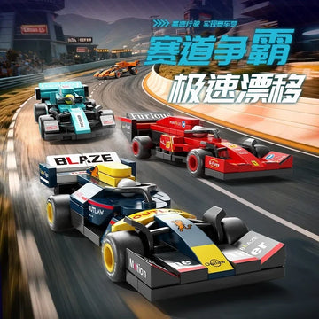 NEW DIY Four Grid Formula Racers Racing Car Pull Back Speed Vehicle Building Blocks Kit Boys Bricks Movie Model Toy City Ideas