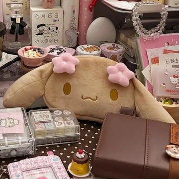 Kawaii Sanrio Mocha Brown Cinnamoroll Plush Storage Bag Niche Handheld Makeup Bag Cute Sweet Girly Pencil Case Children Gifts