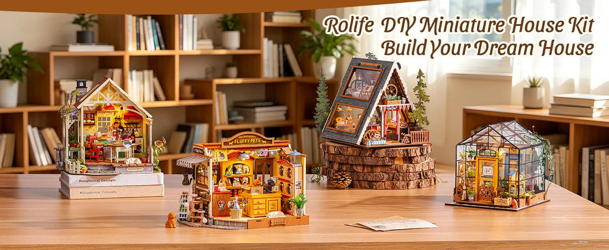 Rolife DIY Miniature House Kit Pet Store Dollhouse Wooden 3D Puzzle Model Building Kit with LED Light for Home Decor Suitable for Adults and Kids