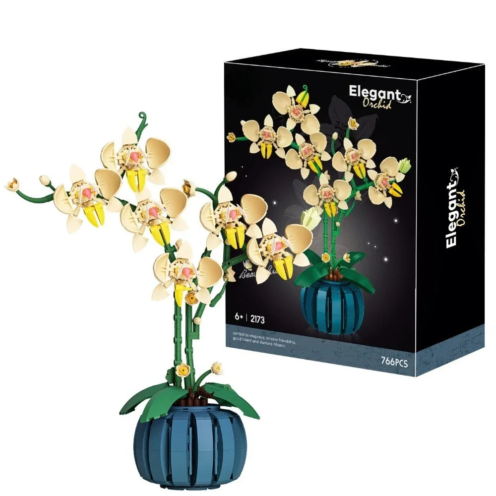 Orchid Building Blocks Flowers Bouquet Bonsai Plant Model Ornament Exquisite DIY Home Decorations Valentines Adult Child's Gifts