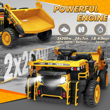 24V Ride on Toys with Remote Control, 2 Seater 400W Ride on Dump Truck, Electric Powered Ride on with Dump Bed, 3 Speeds, Shovel, Blue