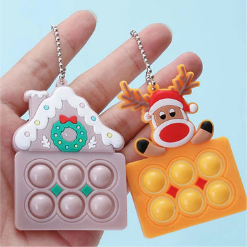 Christmas Keychain Fidget Toys Push Bubble Sensory Toys Santa Claus Elk Christmas Tree Keyrings for Kids Adult Christmas Gifts