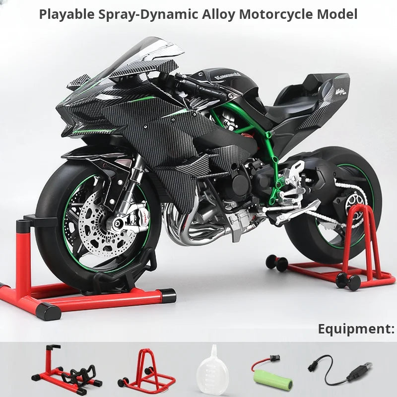 Spray 1:6 Kavvasaki Racing Ninja 500 H2R Motorcycle Simulation Sound Light Fast And Furious Kid Gift Collection Value Display
