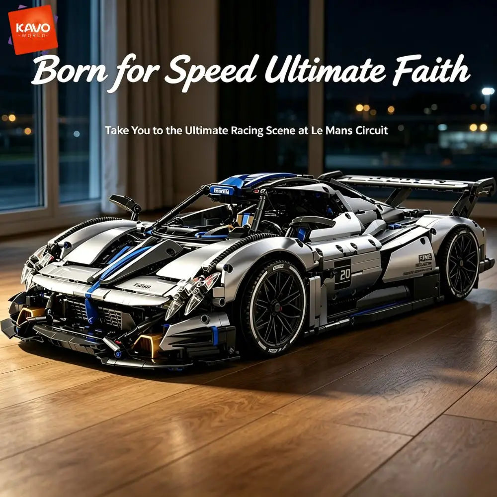 KAVOWORLD 3526pcs Silver Blue Super Sports Car Building Blocks Set 1:8 MOC DIY Assembly Race Car Model Brick STEM Construction Toy Home Decor Ornament Vehicle Display Mechanical Simulation Racing Brick Car Birthday Christmas