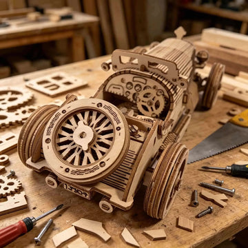 3D Puzzle Model of a Vintage Sports Car, DIY Wooden Model Kit, Creative Gift for Holidays or Birthdays