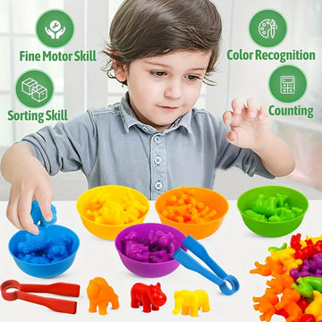Counting Animal Toys, Matching Game with Sorting Bowl, Math Color Classification, Gift,Suitable for Children over 3 Years Old