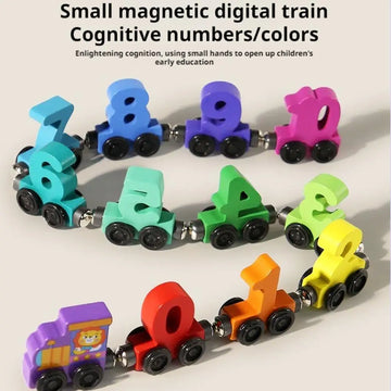 12pcs Wooden Magnetic Number Train Toy 0-10 Numbers Colorful Building Blocks Educational Cognitive Puzzle Toys