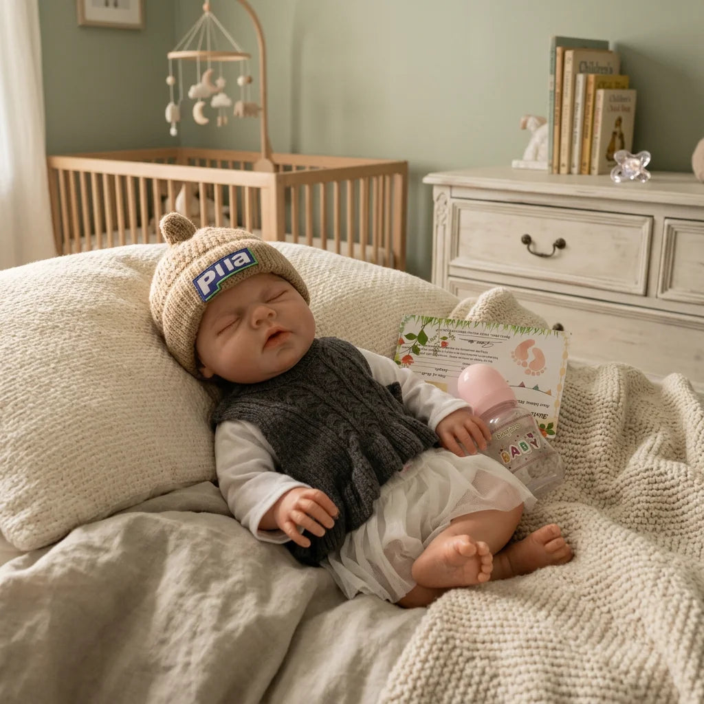 20 Inch Noah Full Body Silicone Reborn Doll Closed Eyes Sleeping Design Hand Painted Waterproof Lifelike Realistic Art Ornament for Holiday Birthday Gifts
