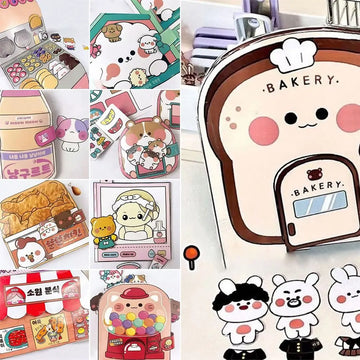 Paper Waffle Quiet Book Colorful Bread Cartoon Busy Book Fried Chicken Convenience Store Snack Bar Sticker Game.