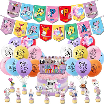 BT21 Party , Birthday Flag Raising and Balloon Decoration Set, Birthday Party and Holiday Supplies