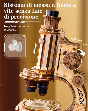 ROKR 3D Wooden Puzzle Real Optical Microscope STEM Science Toy 40X-400X Magnification Model Building Kit Birthday Gift for Students & Adults