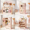 Robud Kids Wooden Pink Play Kitchen All in 1 Corner Set Includes Oven Refrigerator Washer Perfect Birthday Gift for Little Chefs