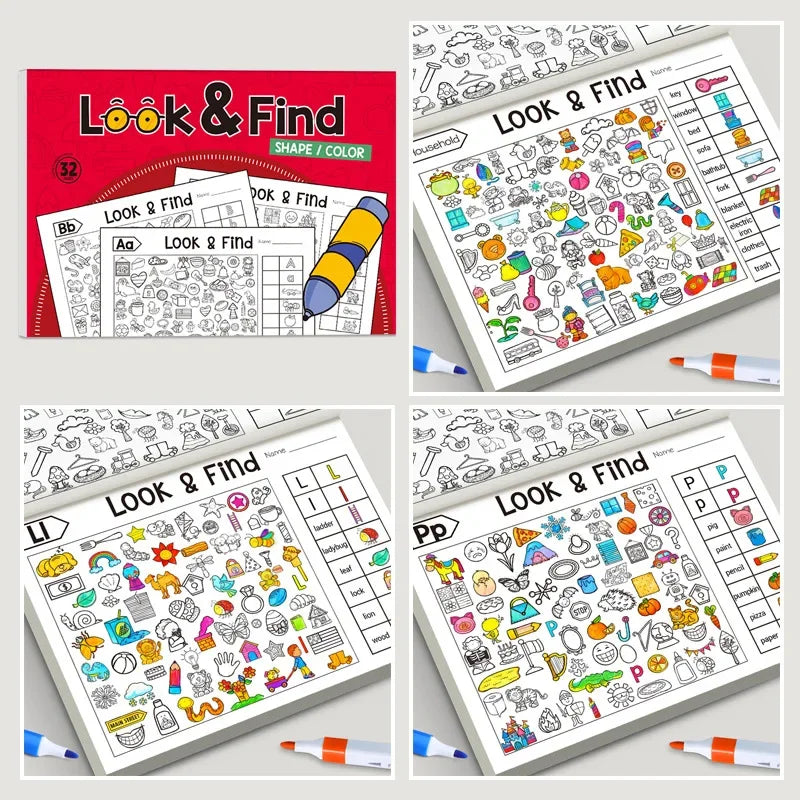 Children's Search for Items Game,Fun Coloring Book, Look & Find Shape Game Enhance Visual Perception, Focus and Attention
