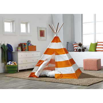 Kid’S Teepee Tent, Orange With White Stripes