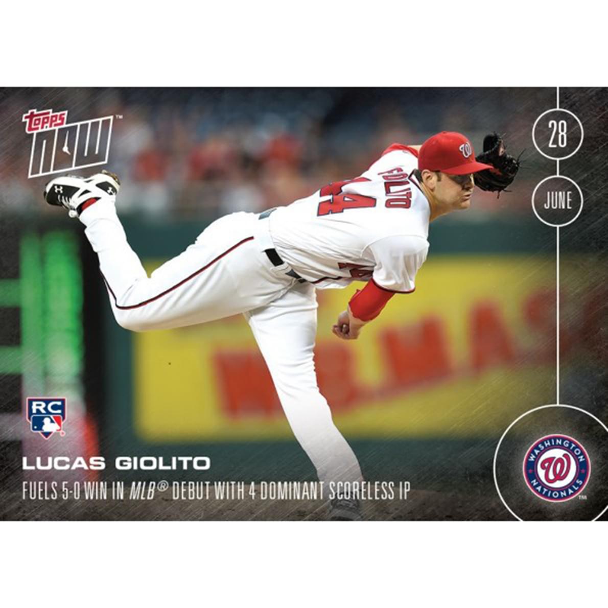 Topps Now Washington Nationals Lucas Giolito Rc Mlb 2016 Card 188 Trading Card