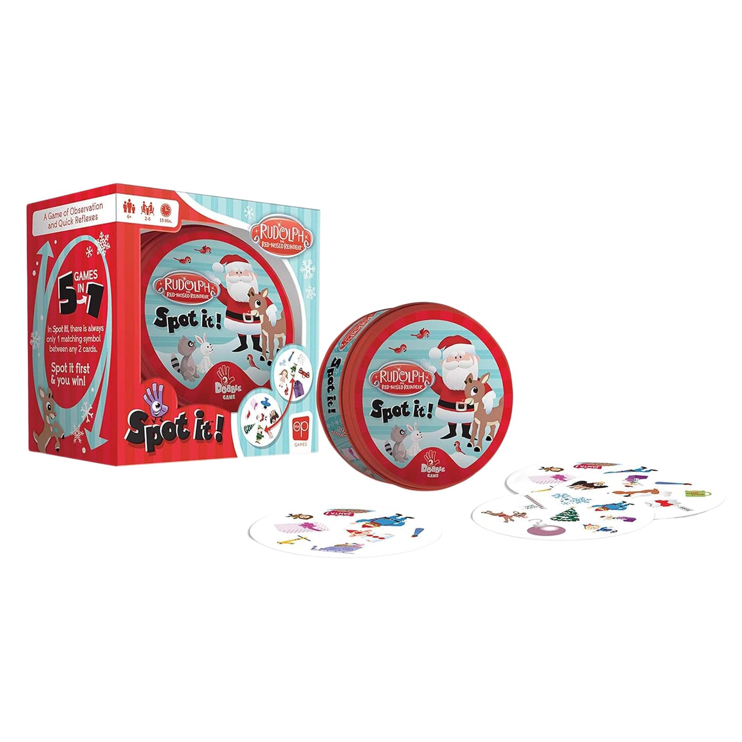 Usaopoly Spot It! Rudolph | Fun Card Game For Kids And Adults | Featuring Rudolph, Santa Claus, Yukon Cornelius, Bumbles And More | Licensed Rudolph The Red Nosed Reindeer Game