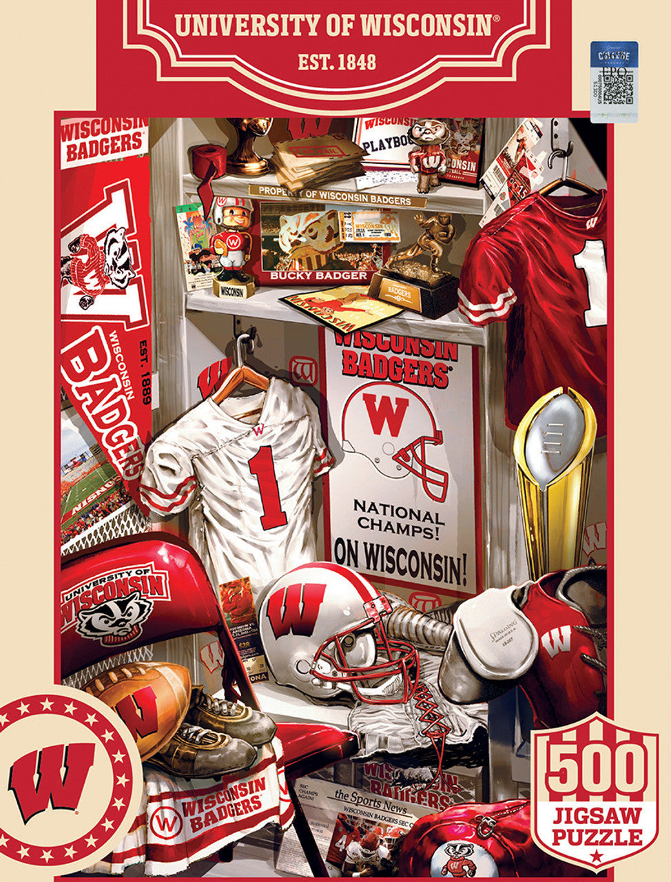 Masterpieces Game Day 500 Piece Jigsaw Puzzle For Adults - Ncaa Wisconsin Badgers Locker Room - 15'X21'