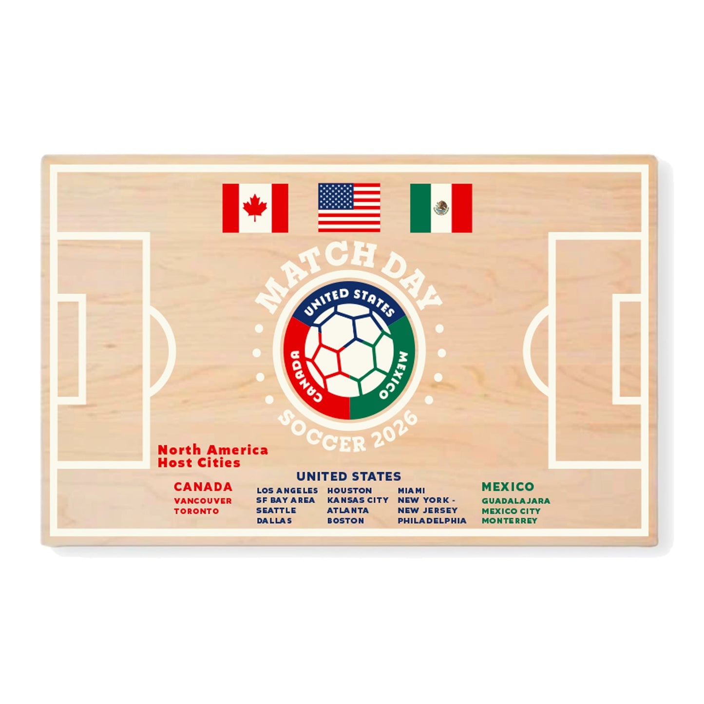 Soccer Pitch Serving Board | Maple Wood Charcuterie Platter, Watch Party Tray, USA Made