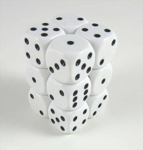 212 Main 25601 Opaque White With Black - 16 Mm Six Sided Dice Set Of 12