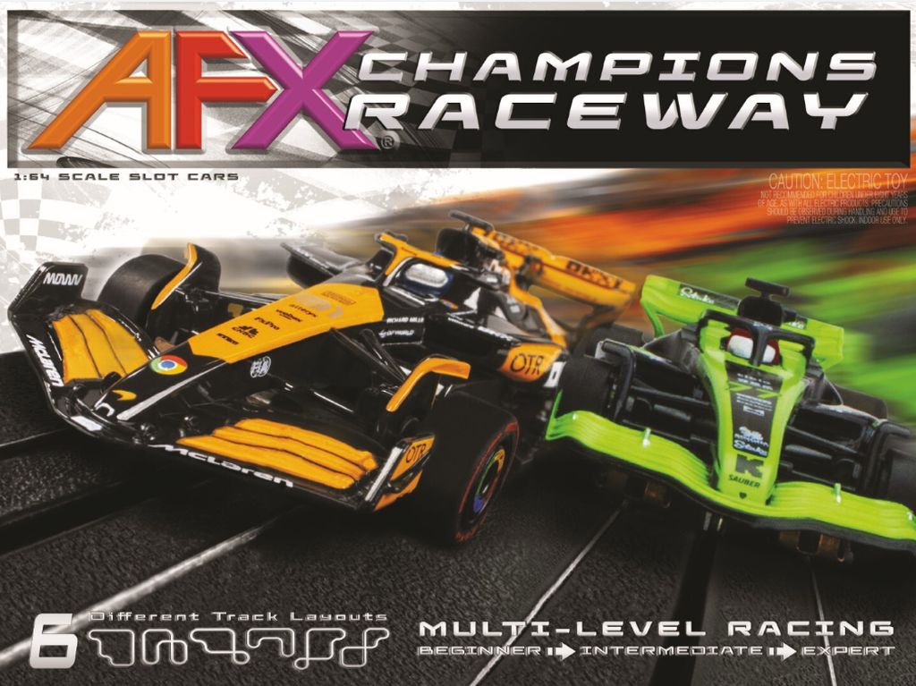 AFX Champions F1 HO Scale Slot Car Raceway Set with Mega G+ Cars – 22122