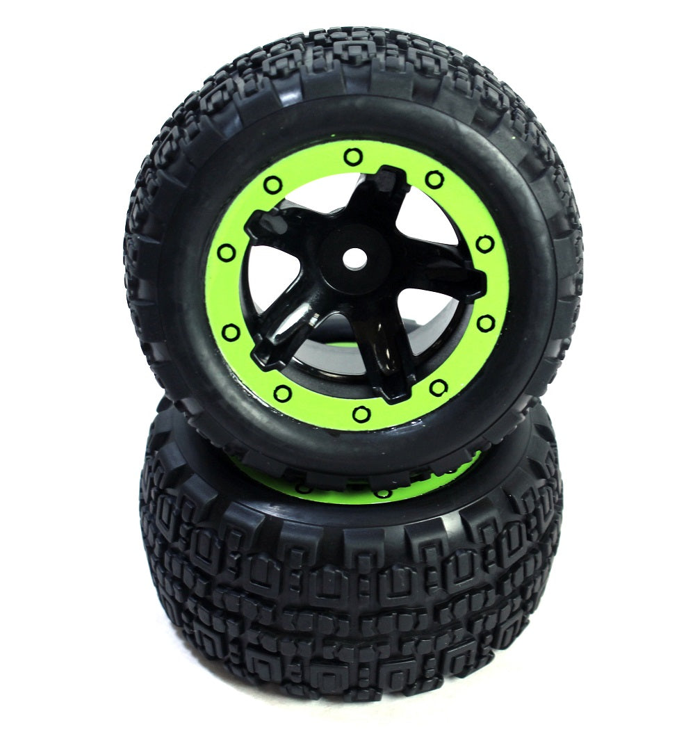 BlackZon Slyder ST Assembled Wheels & Tires (Black/Green) - OEM Replacement - 540094