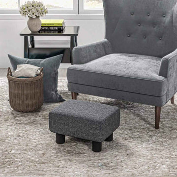HOMCOM 16" Cube Modern Linen Fabric Pouf Footrest Ottoman, Charcoal Gray