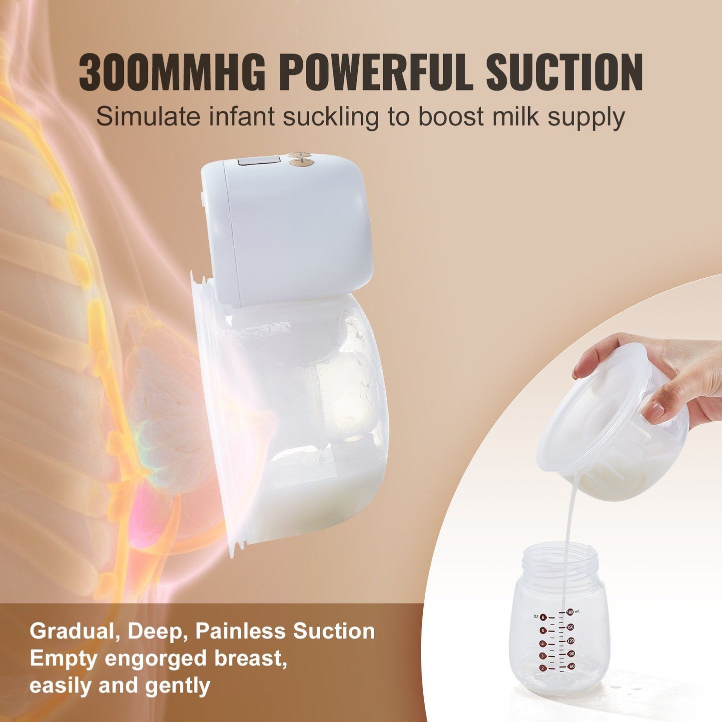 Vevor Breast Pump, Wearable Electric Breast Pumps Hands Free, 4 Mode & 12 Levels, 300Mmhg Strong Suction, Ultra-Quiet Rechargeab
