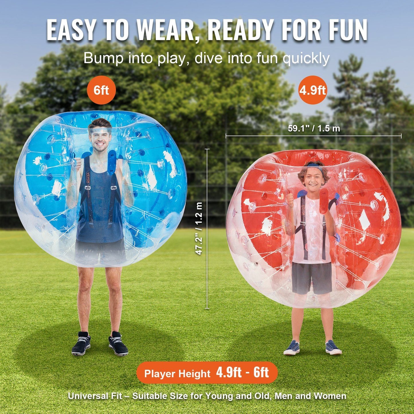 Vevor Inflatable Bumper Balls 2-Pack 5Ft/1.5M Sumo Zorb Balls For Teens & Adults