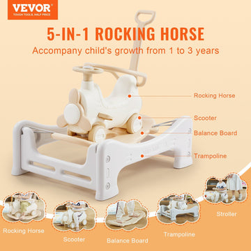 Vevor 5 In 1 Rocking Horse For Toddlers 1-3 Years Ride On Toy With Trampoline