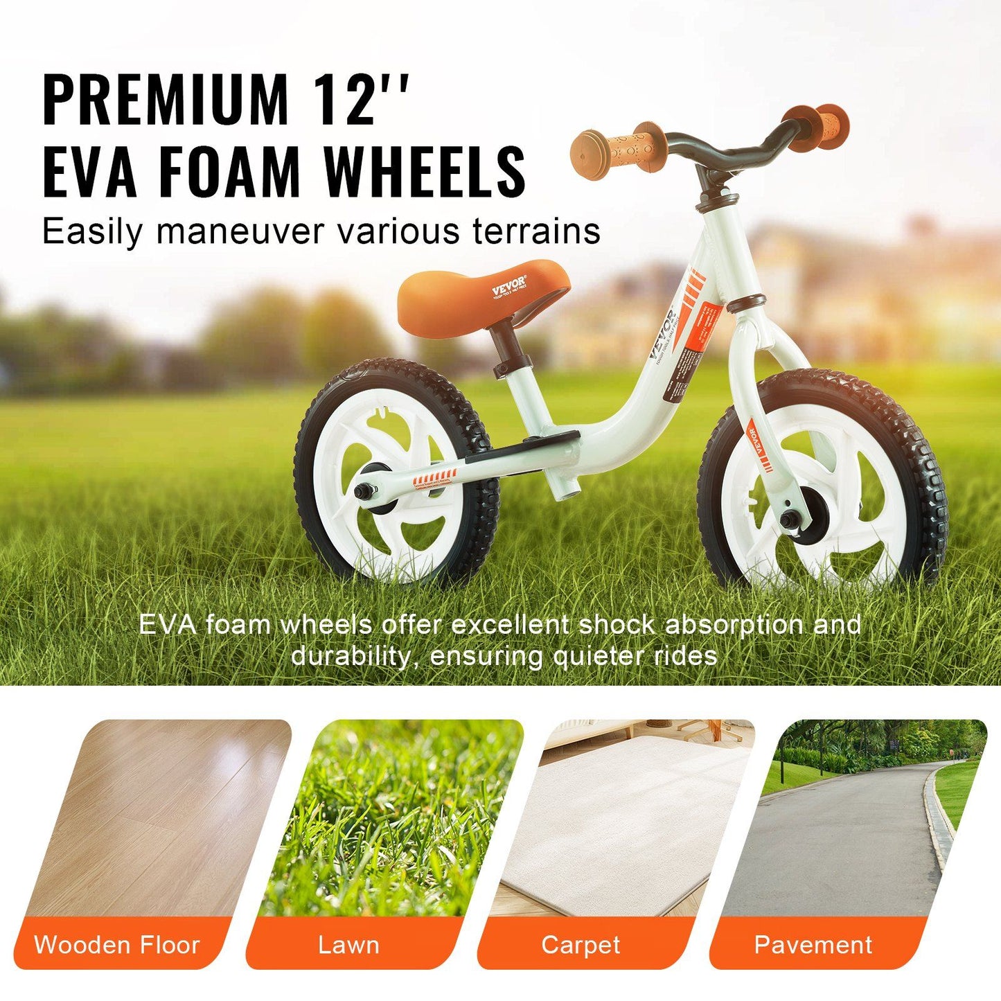 Vevor Toddler Balance Bike, 12'' Lightweight Aluminum Alloy Kids Bike With Adjustable Seat & Handlebar, Eva Foam Tires, No Pedal