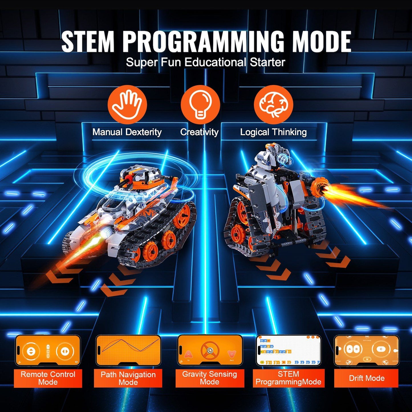 Vevor Stem Building Toys For Kids 5 In 1 App & Remote Control Car/Robot 554 Pcs