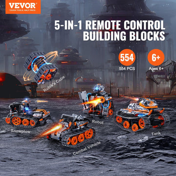 Vevor Stem Building Toys For Kids 5 In 1 App & Remote Control Car/Robot 554 Pcs