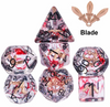 Crimson Veil: Rogue's Deception 7-Dice Set with Gilded Triple Dagger Inlay