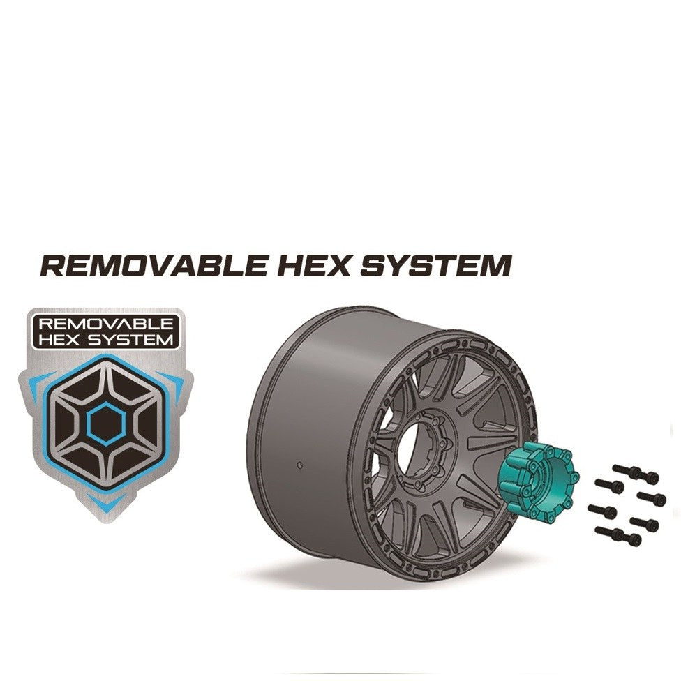 Louise R/C MT-Rocket Speed 1/8 Monster Truck Belted Tires Mounted Low Profile 17mm Hex 0" & 1/2" Offset Pair