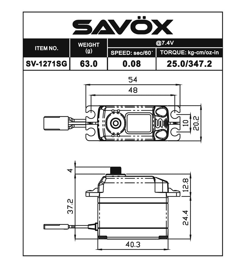 Savox SV1271SGP Plus 1/8 Scale HV Coreless Servo - Benchmark Performance