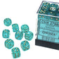 Borealis Teal/gold Luminary 12mm d6 Dice Block (36 dice)