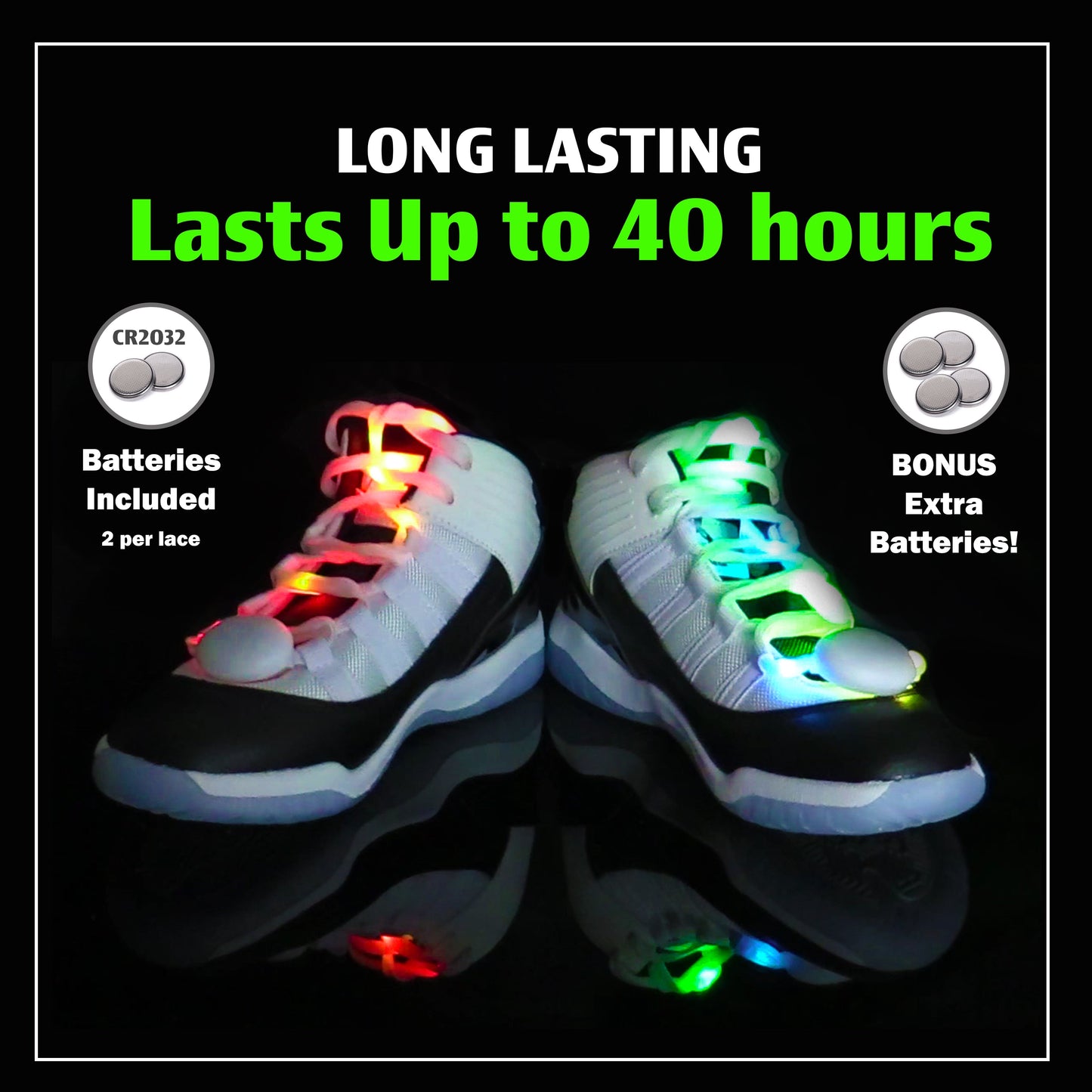 7 Color Strobe LED Light Up Shoe Laces Flashing Glow in the Dark White Tie Shoelaces for Sneakers, Skates, 45 inch