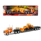 Kenworth W900 Truck With Lowboy Trailer Orange And Wheel Loader Yellow ''Long Haul Trucker'' Series 1/32 Diecast Model By New Ra