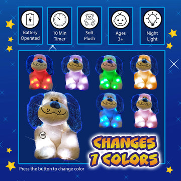 Rainbow Lites Puppy Dog Glow Plush LED Night Light Up Stuffed Animal (16 inch)
