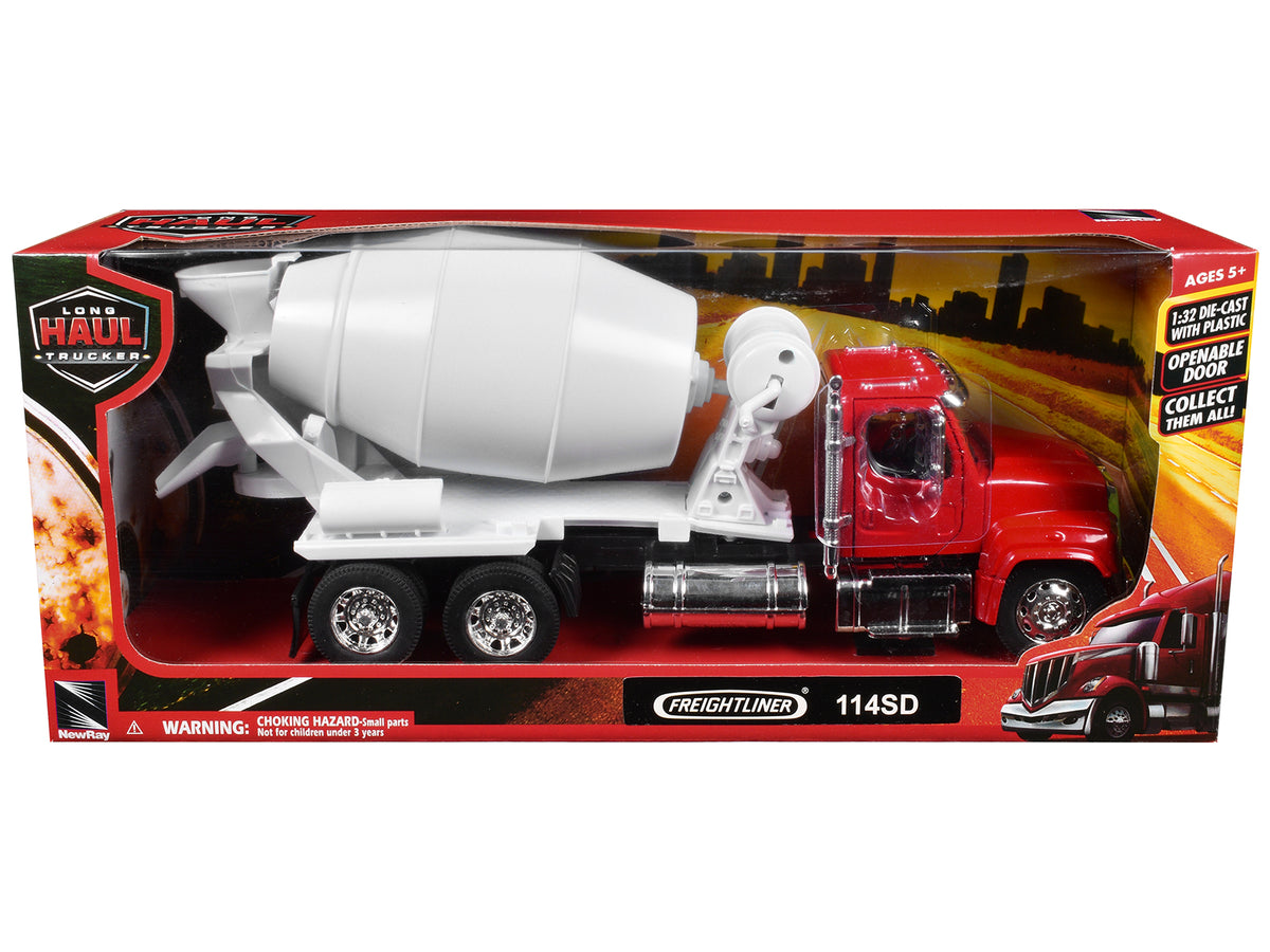 Freightliner 114SD Cement Mixer Red and White inchLong Haul Truckersinch Series 1/32 Diecast Model by New Ray