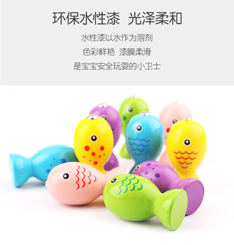 Wooden Ball Kidsren's Wooden Magnetic Kitten Fishing Game Pretend Play Magnetic Early Education Baby Toy Fishing Rod