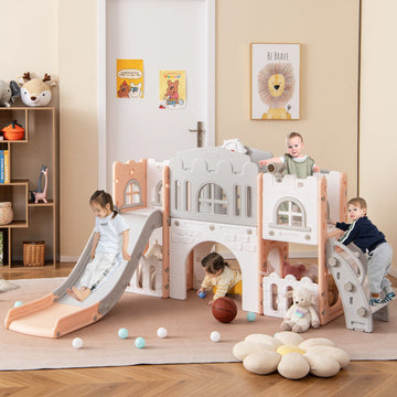 All-in-1 Toddler Slide Playset Playground with Tunnel and Ladder and Basketball
