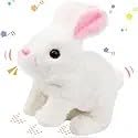 Kidsaholic Hopping Rabbit Interactive Electronic Plush Bunny Toy, White, Walking Bunny with Wiggle Ears and Twitching Nose for K
