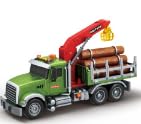 Mostop Logging Truck Toy for Kids, 15'' Yellow Plastic with Crane & 6 Trunks, Friction Powered, Model 666-80P, Perfect Birthday Gift