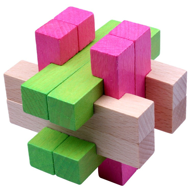 Wisdom Wheel Large Beech Kongming Lock Children's Educational Toys for Adults and Students Decompression Burning Brain Disassembly and Reassembly Luban Lock