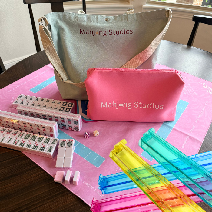 Two color Pink 166-Tiles Mahjong Bundle - American Mahjong Mat Rack Tote